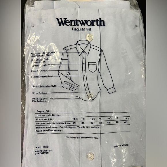 NWT Mens Wentworth Light Blue Button Up Vintage Dress shirt 16 1/2  32/33 - Picture 2 of 2